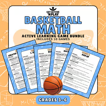 Students doing a basketball math lesson on a painted court